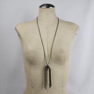 Kiem Antique Silver Rhinestone Long Chain Necklace & Earrings Set