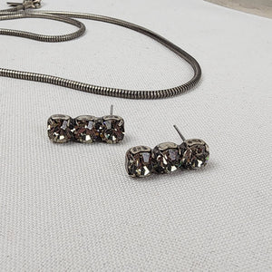 Kiem Antique Silver Rhinestone Long Chain Necklace & Earrings Set