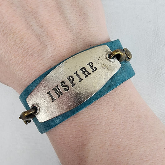 Lenny & Eva Blue Leather Inspirational Bracelet