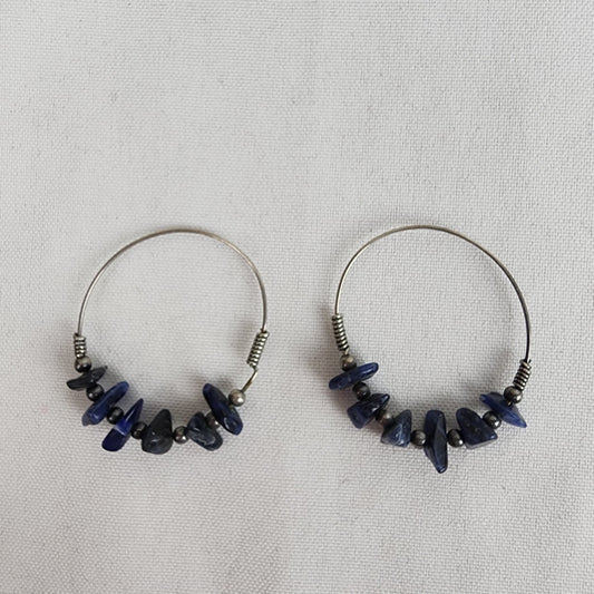 Blue Natural Stone Hoop Earrings