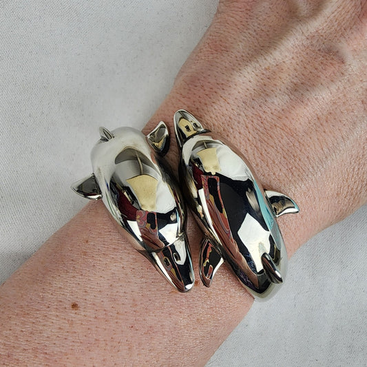 Silver Tone Dolphin Hinge Bracelet