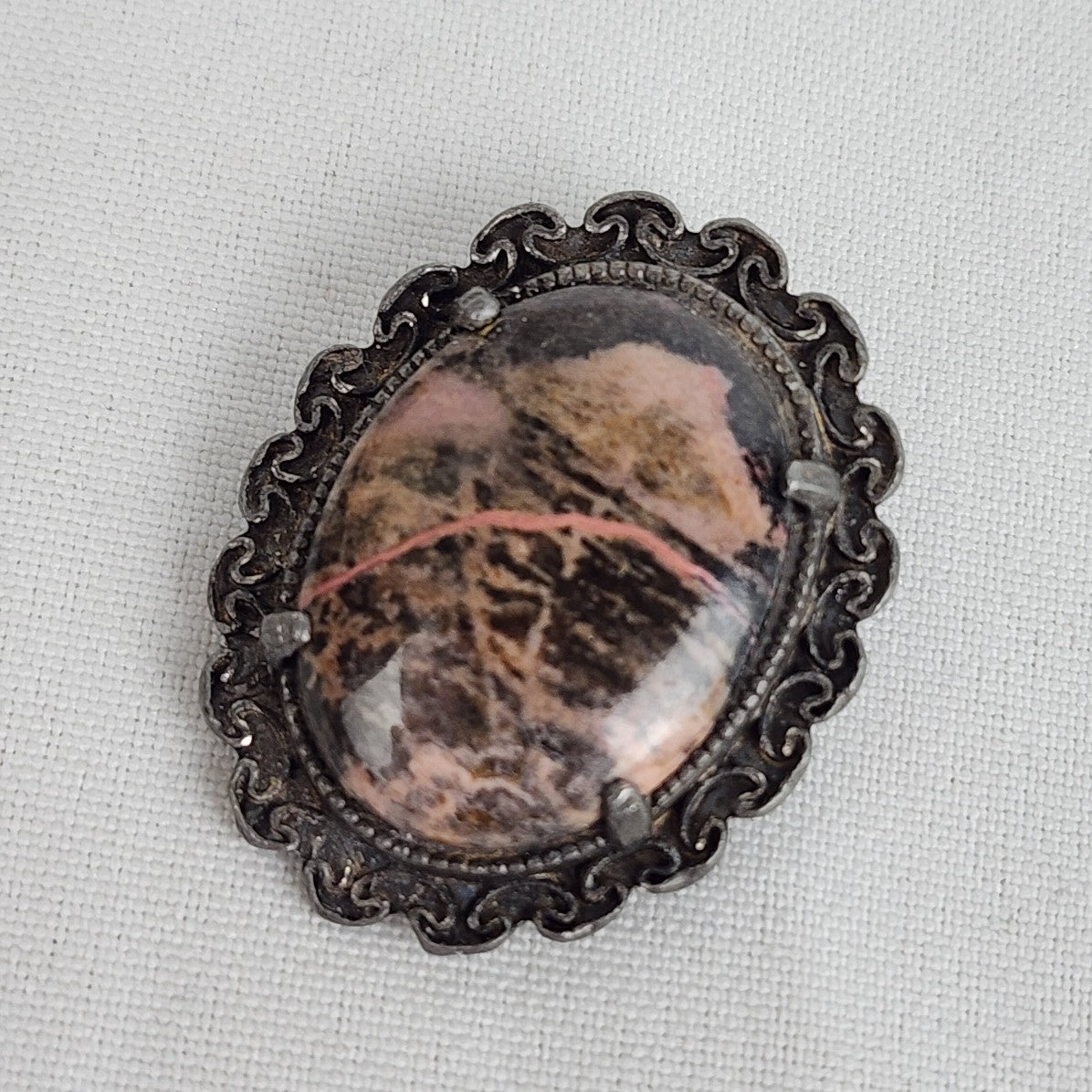 Vintage Antique Silver Natural Stone Brooch