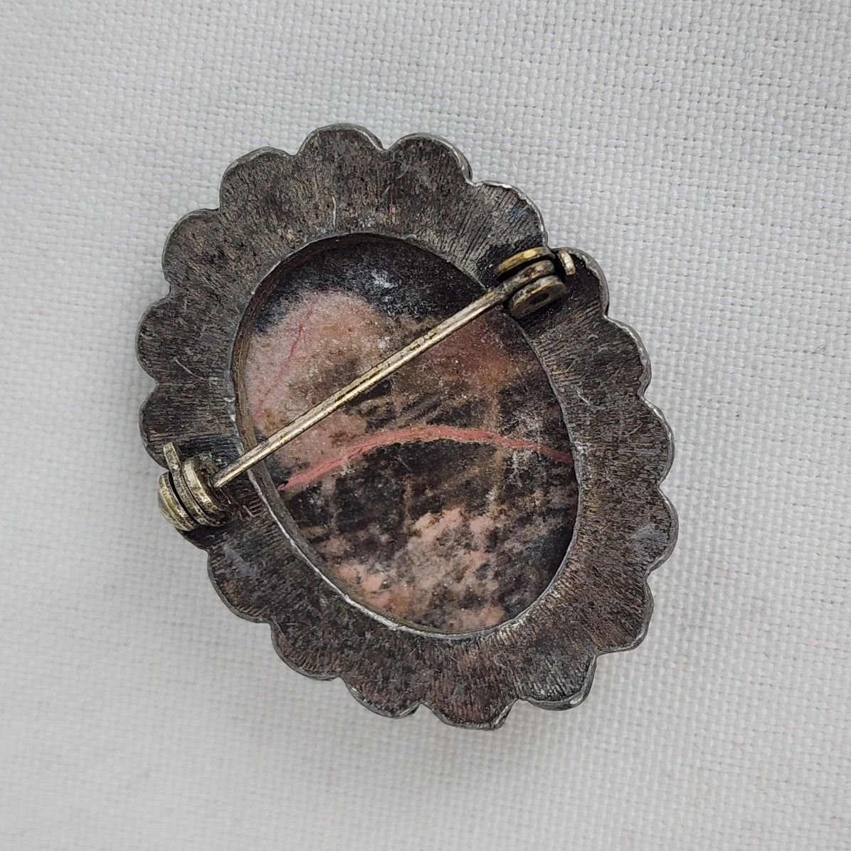 Vintage Antique Silver Natural Stone Brooch