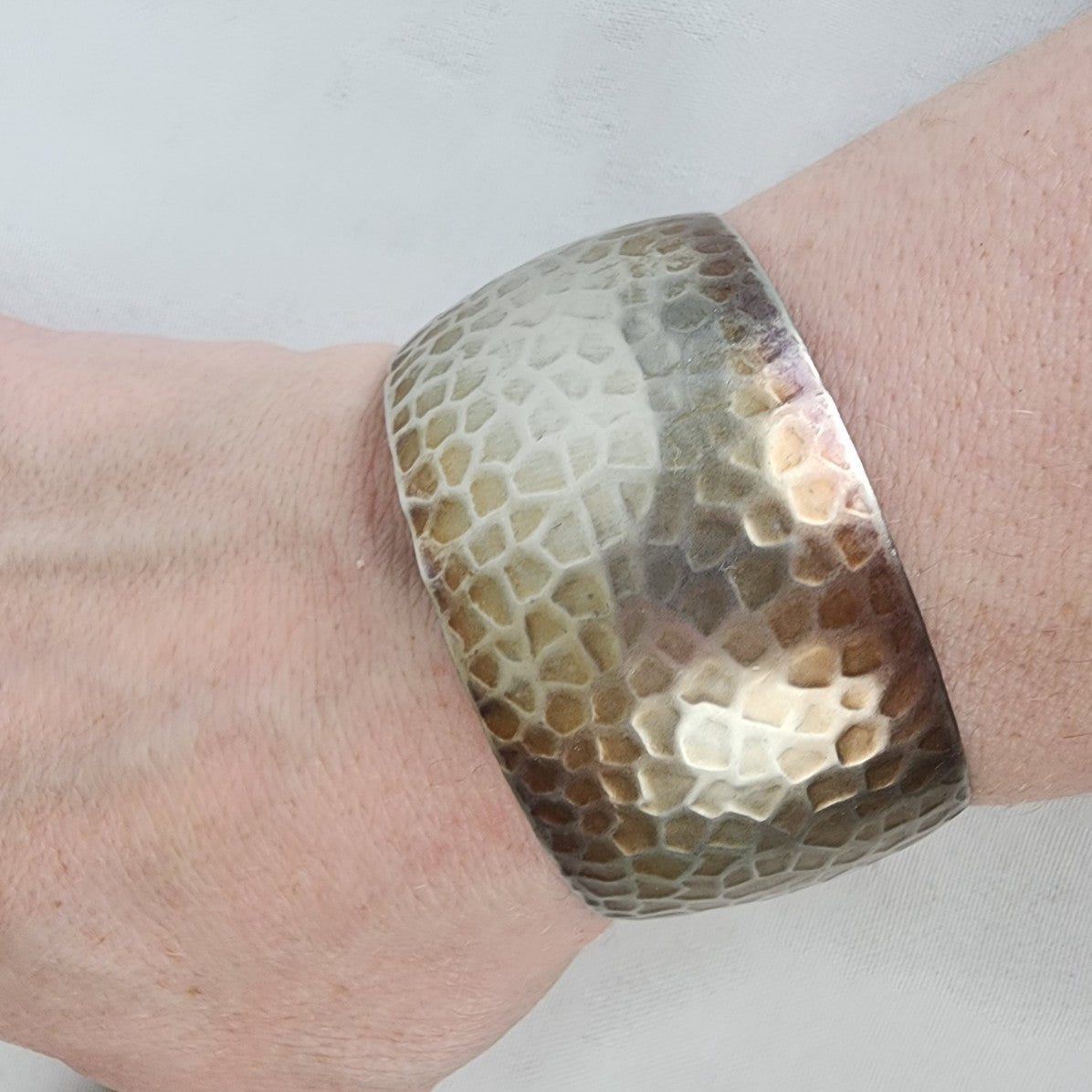 Brown & Silver Hammered Cuff Bracelet