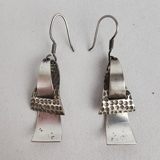 925 Mexico Sterling Silver Hammered Statement Earrings