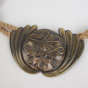 Vintage Bronze Medallion Twisted Gold Cord Statement Necklace
