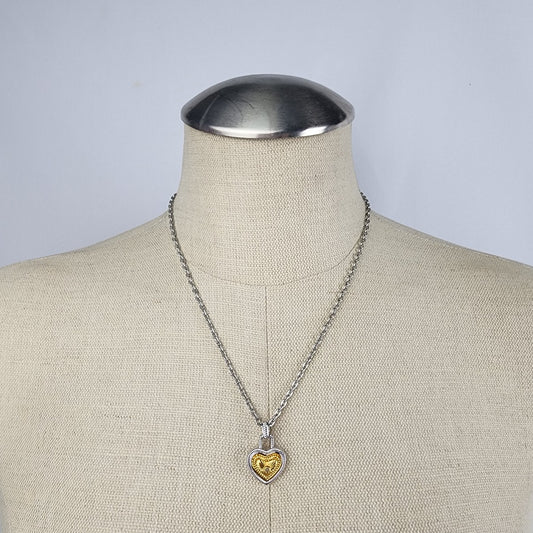 Vintage Gold & Silver Heart Pendant Necklace