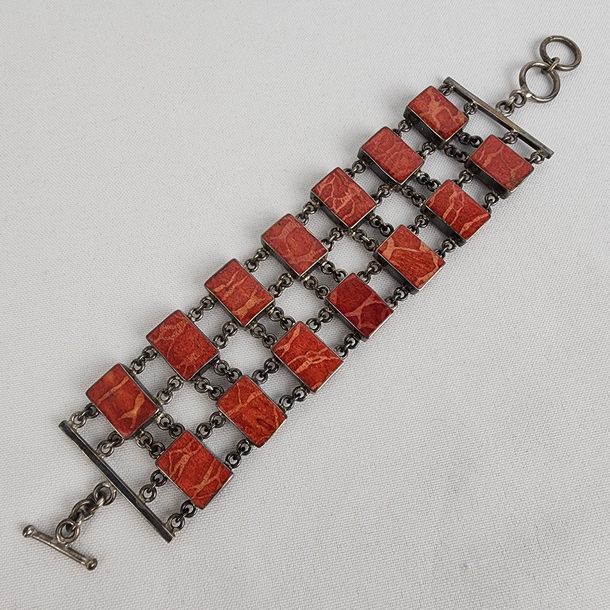 Red Natural Stone Chain Link Wide Bracelet