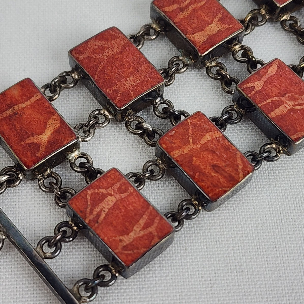 Red Natural Stone Chain Link Wide Bracelet