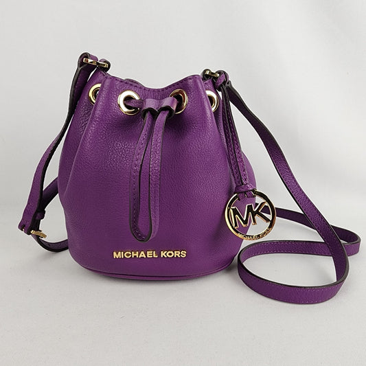 Michael Kors Purple Leather Mini Drawstring Bucket Bag Purse