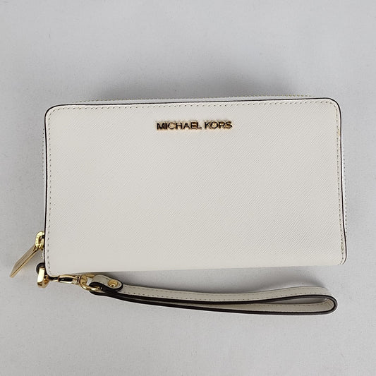 Michael Kors White Leather Zip Around Wallet Phone Case