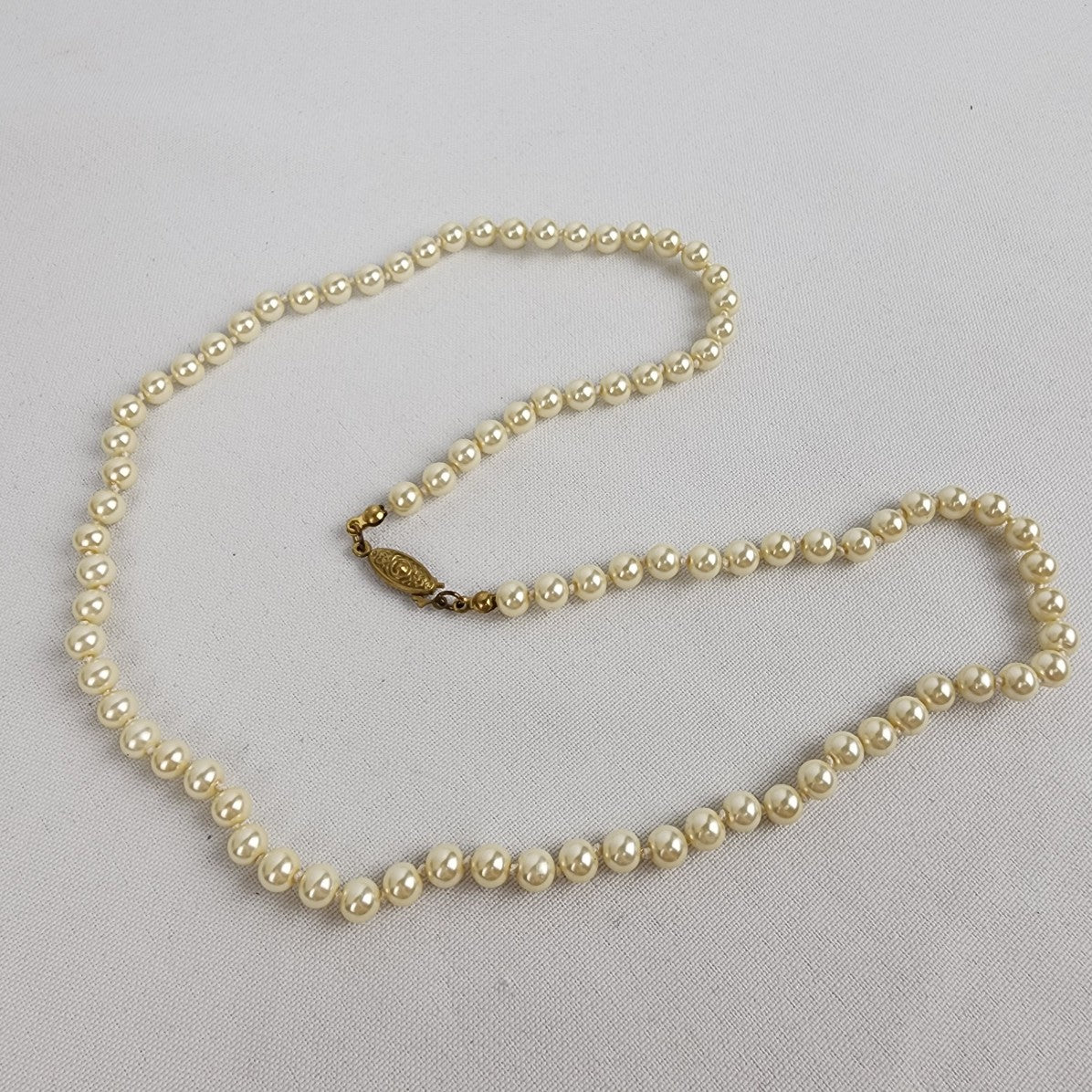 Vintage Faux Pearl Cream Glass Knotted Necklace