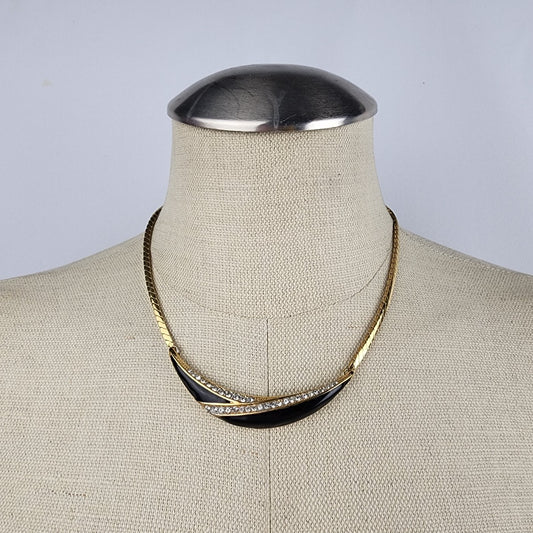 Vintage Black & Gold Rhinestone Collar Necklace