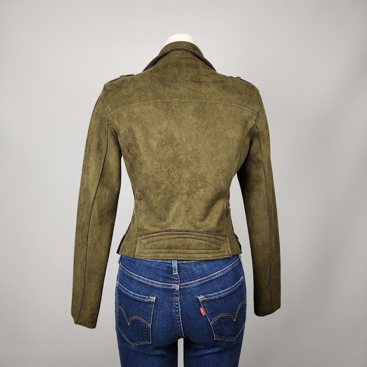 Dex Green Faux Suede Moto Zip Up Jacket Size XS