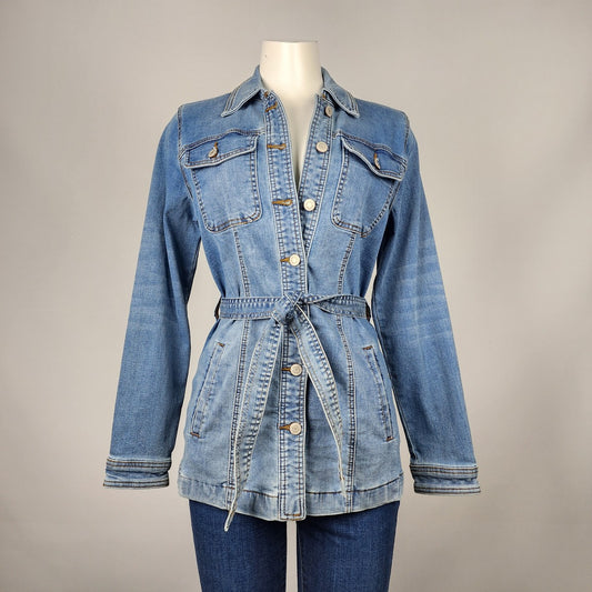 Maurices Cotton Denim Button Up Long Belted Jacket Size S