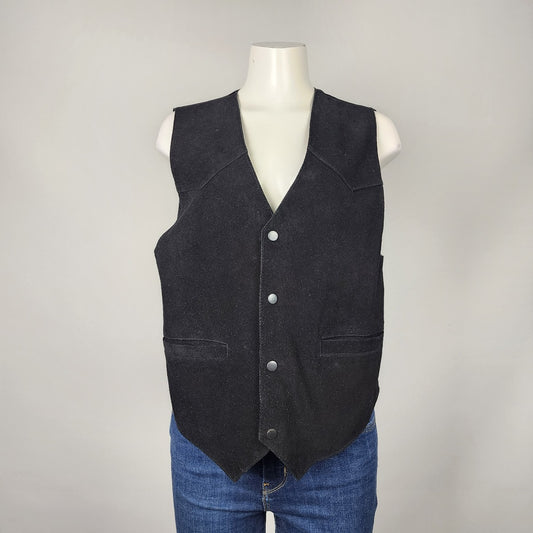 Vintage Black Suede Snap Front Vest Size M