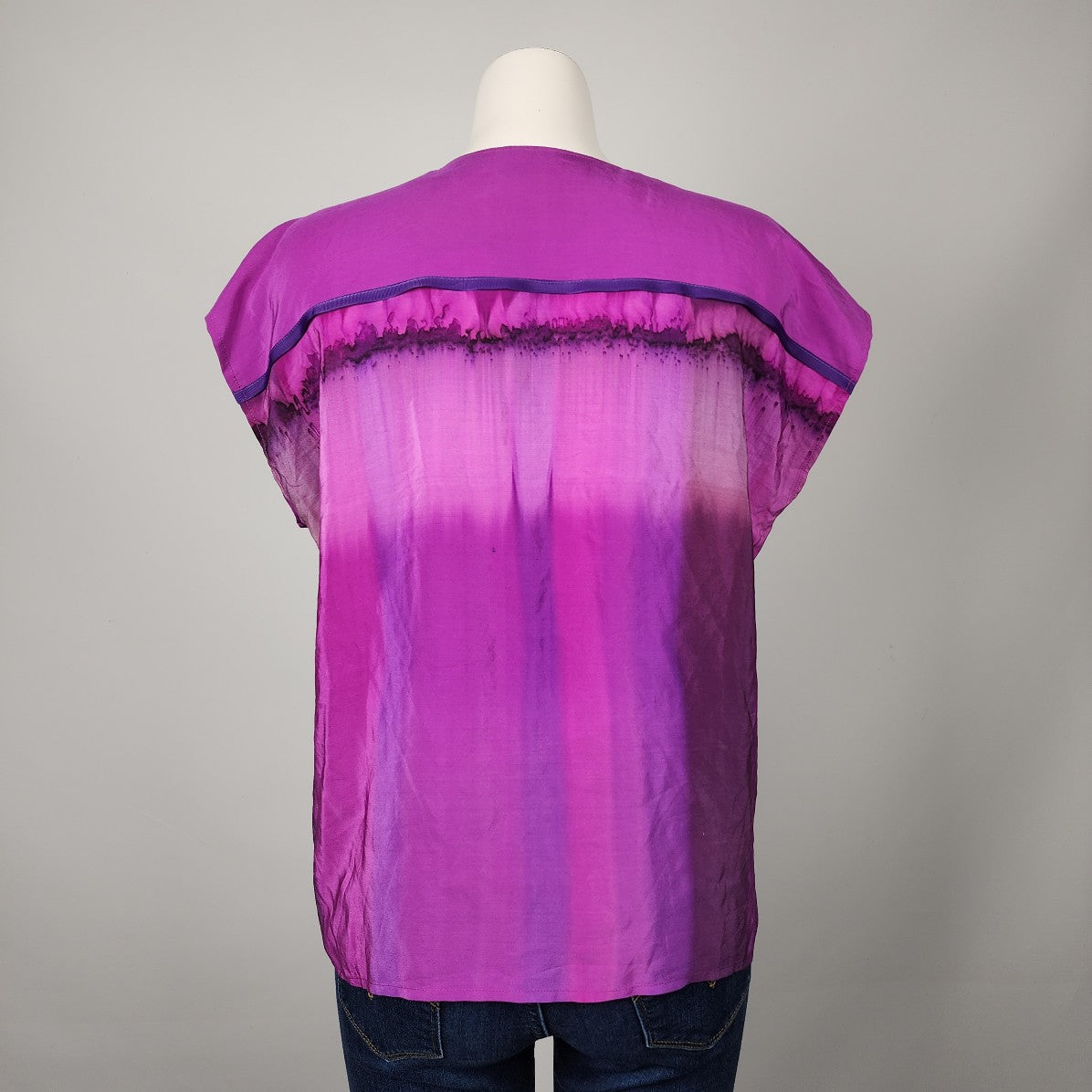 Vintage Purple Silk Short Sleeve Top Size L