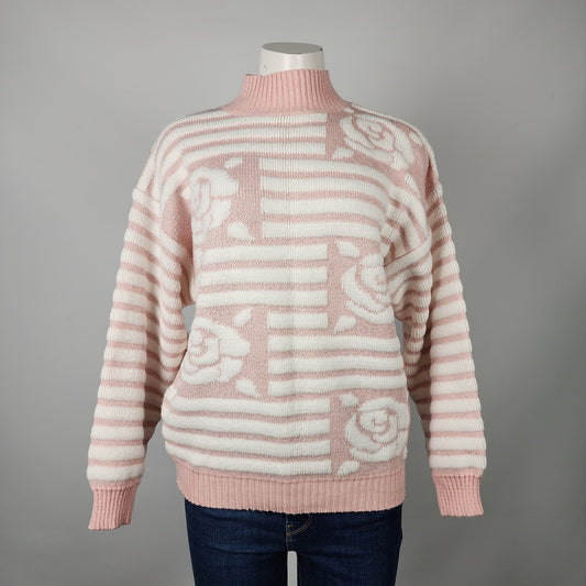 Vintage Scarpini Pink Floral Turtleneck Knit Sweater Size L