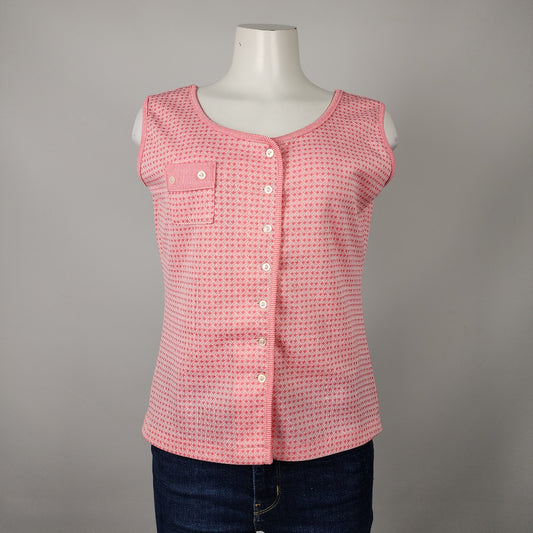 Vintage Pink Gingham Button Up Sleeveless Top Size M