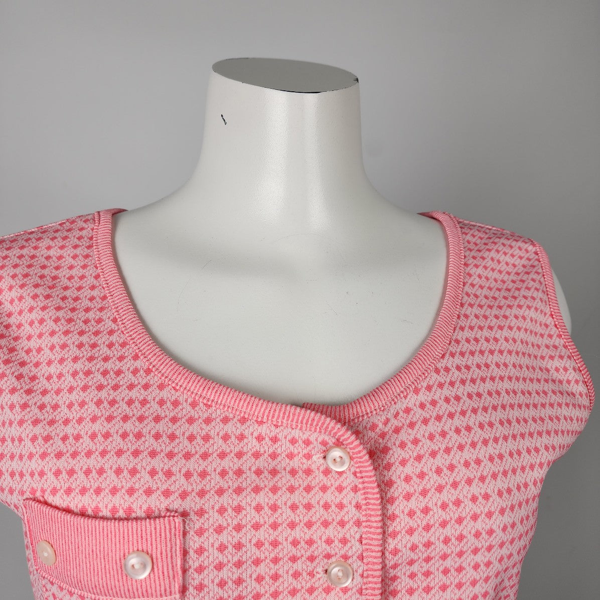 Vintage Pink Gingham Button Up Sleeveless Top Size M