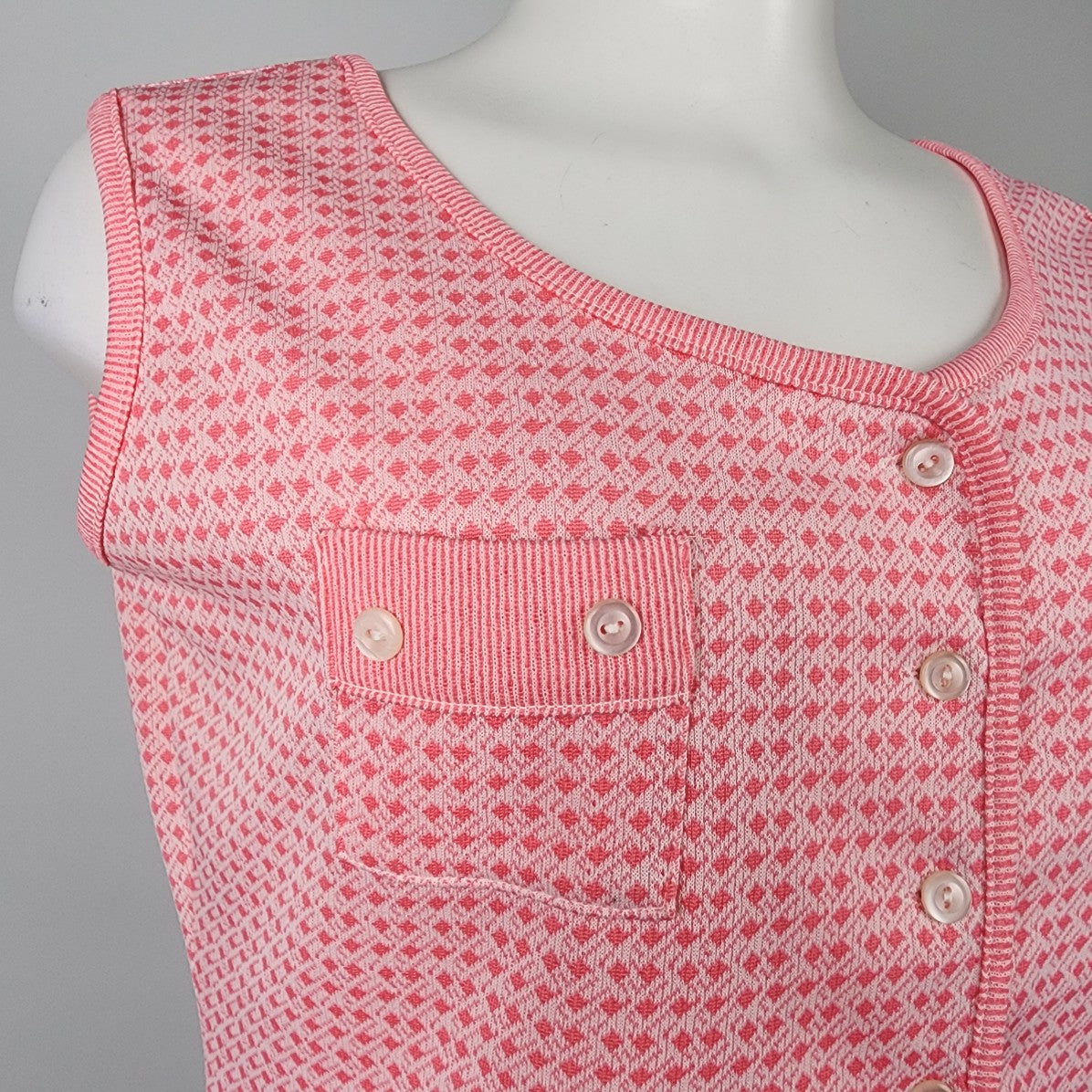 Vintage Pink Gingham Button Up Sleeveless Top Size M