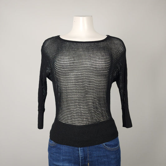 Eileen Fisher Black Open Knit Sweater Size XS