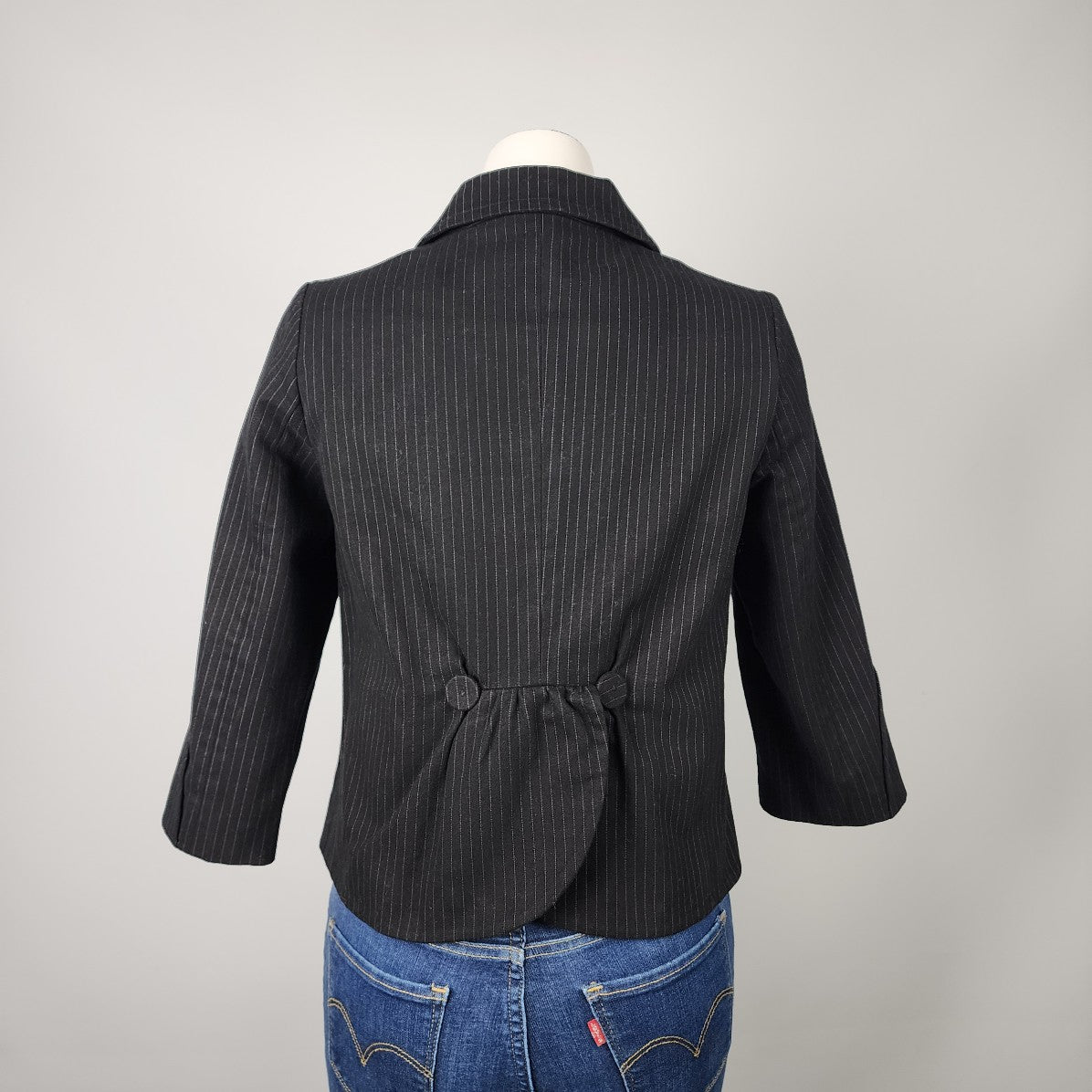 So & Co Black Pin Stripe Snap Blazer jacket Size M