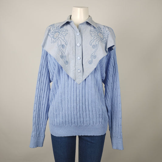 Vintage P.V Sport Blue Knit Western Style Sweater Size M