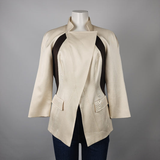 Andy The Anh Cream & Black Asymetrical Blazer Jacket Size 12