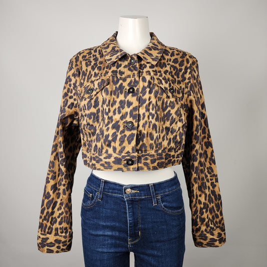 Style & Co Denim Animal Print Cropped Jean Jacket Size XL