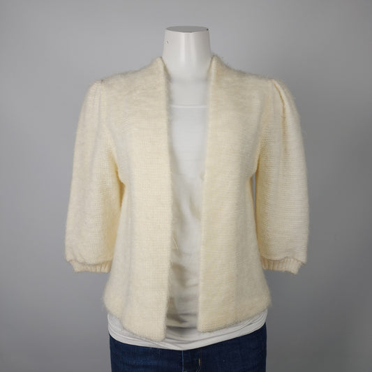 Vintage Junior Bazaar cream Knit Short Sleeve Cardigan Size S
