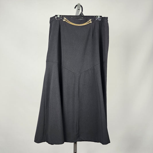 Vintage Vanity Fair Petite Black Gold Chain Detail Midi Skirt Size 16