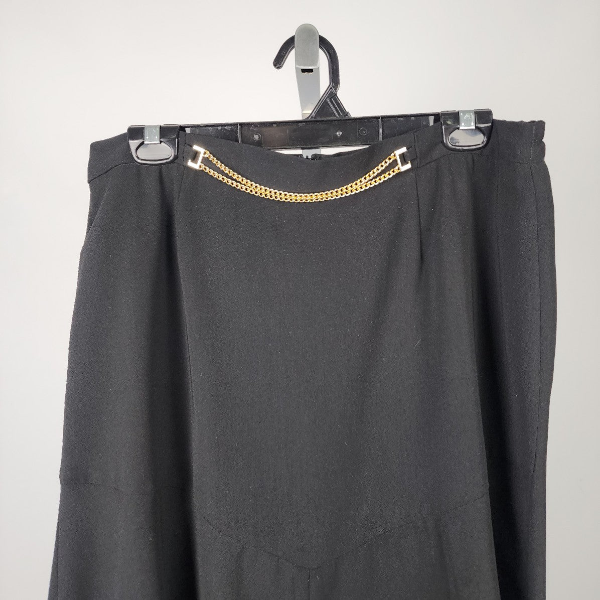 Vintage Vanity Fair Petite Black Gold Chain Detail Midi Skirt Size 16