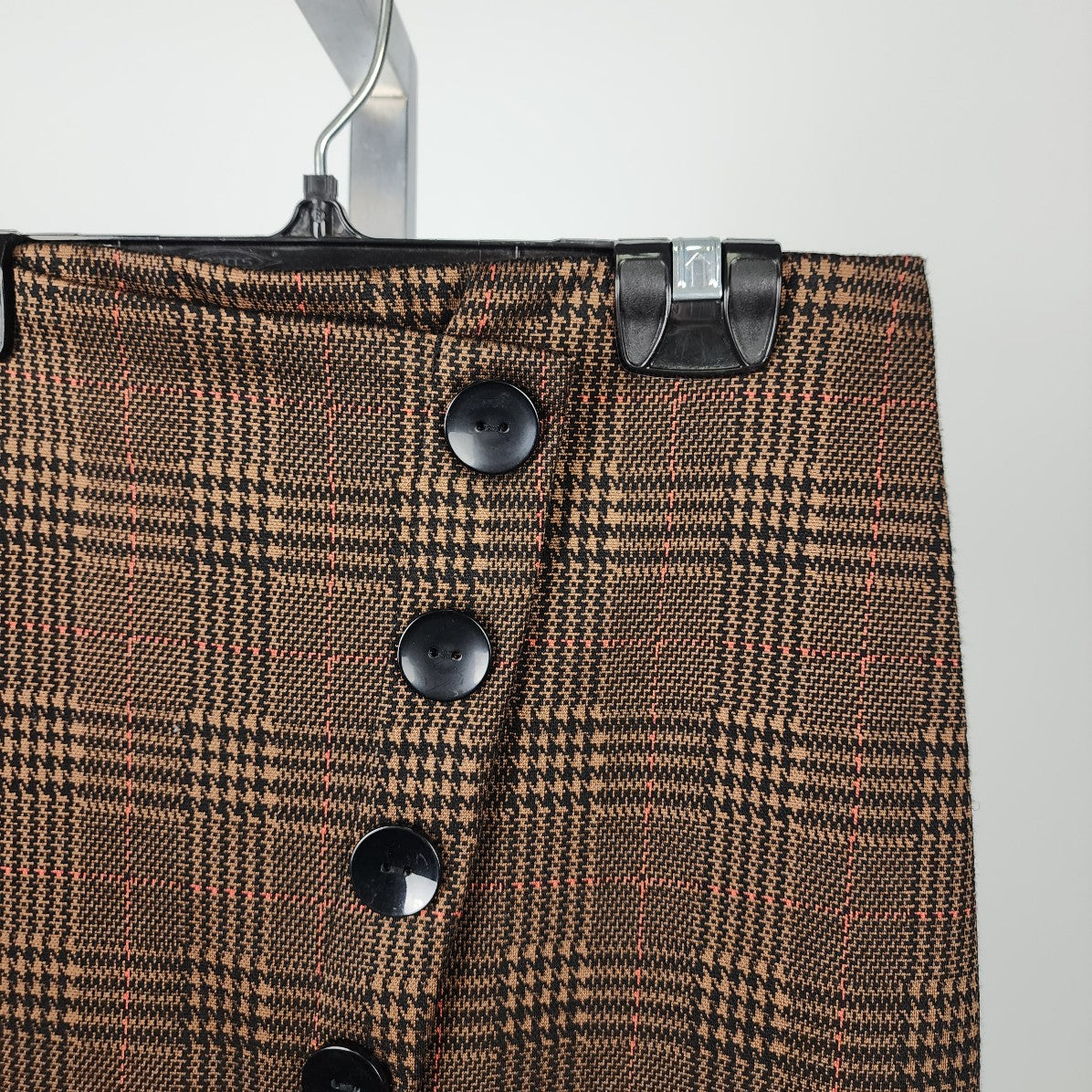 Dex Brown Plaid Button Detail Midi Skirt Size XS