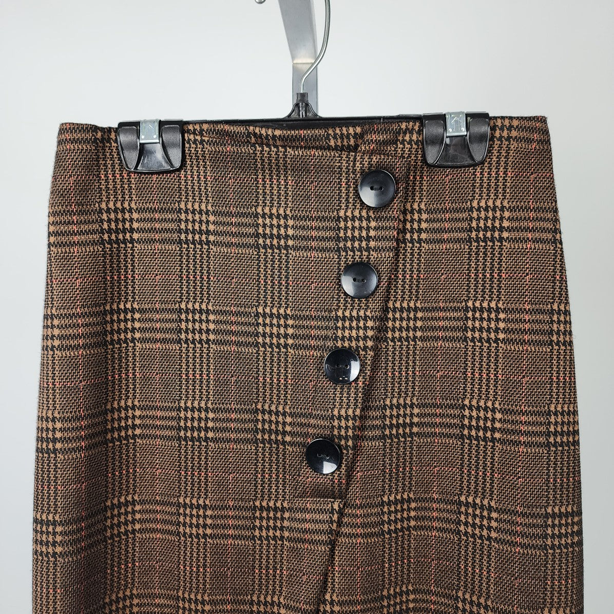 Dex Brown Plaid Button Detail Midi Skirt Size XS