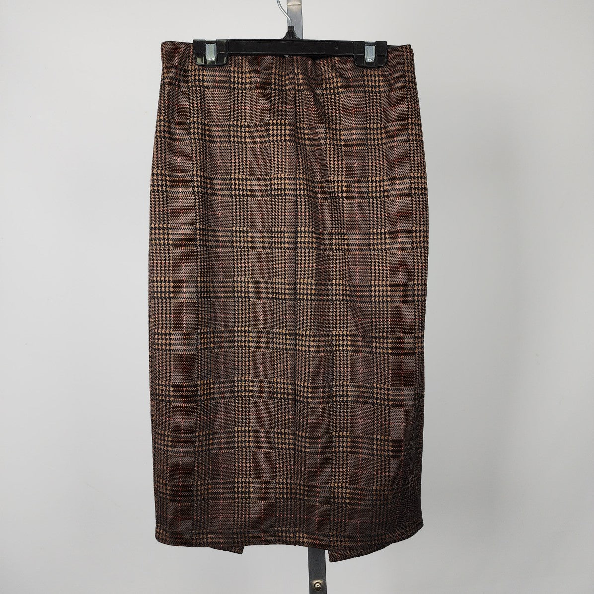 Dex Brown Plaid Button Detail Midi Skirt Size XS