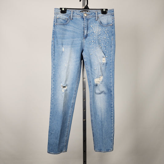 Design Lab Pearl Detail Distressed Slim Leg Jeans Size 29