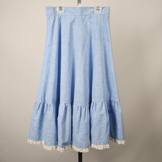 Vintage Blue Ruffle Midi Skirt Size S