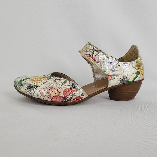 Rieker Floral Print Leather Laser Cut Mary Jane Shoes Size 6