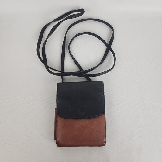 Black & Brown Leather Crossbody Wallet Purse