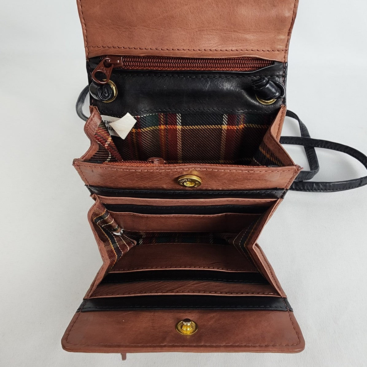 Black & Brown Leather Crossbody Wallet Purse