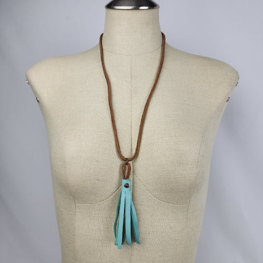 Teal & Brown Leather Necklace