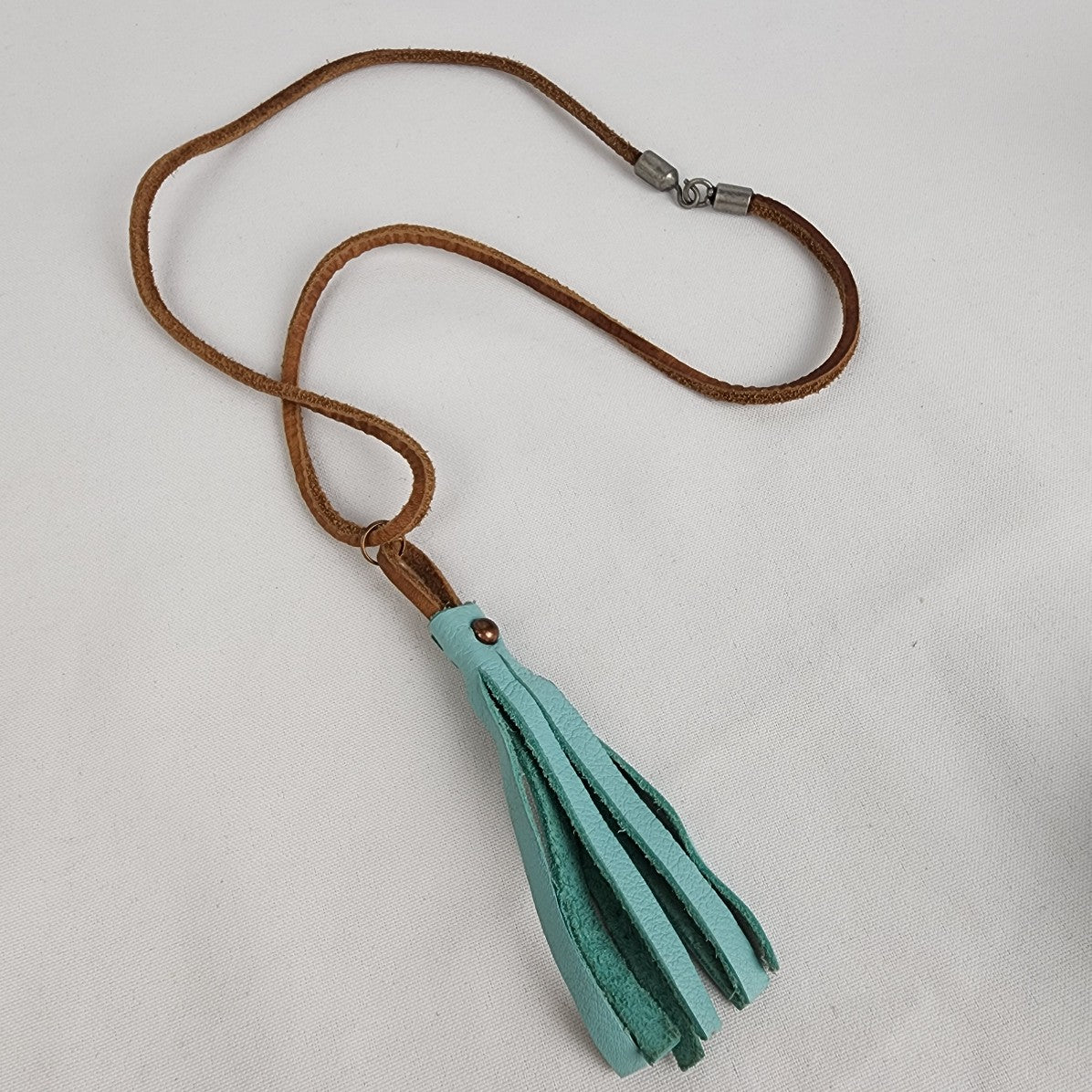 Teal & Brown Leather Necklace