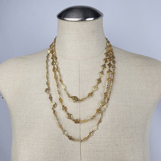 Stella & Dot Gold Tone Floral Charm Link Long Necklace
