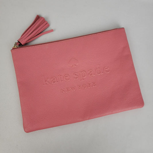 Kate Spade GIA Larchmont Avenue Coral Logo Leather Clutch Purse