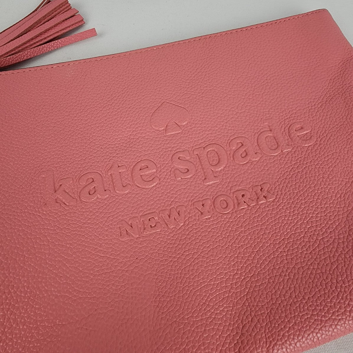 Kate Spade GIA Larchmont Avenue Coral Logo Leather Clutch Purse