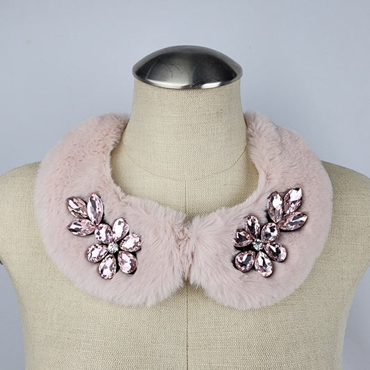 Pink Faux Fur Flower Detail Collar Necklace