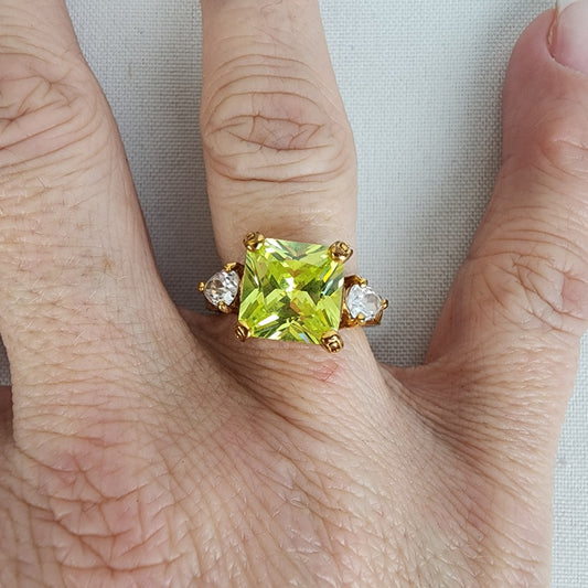 Gold Tone Yellow Square Stone Ring Size 7