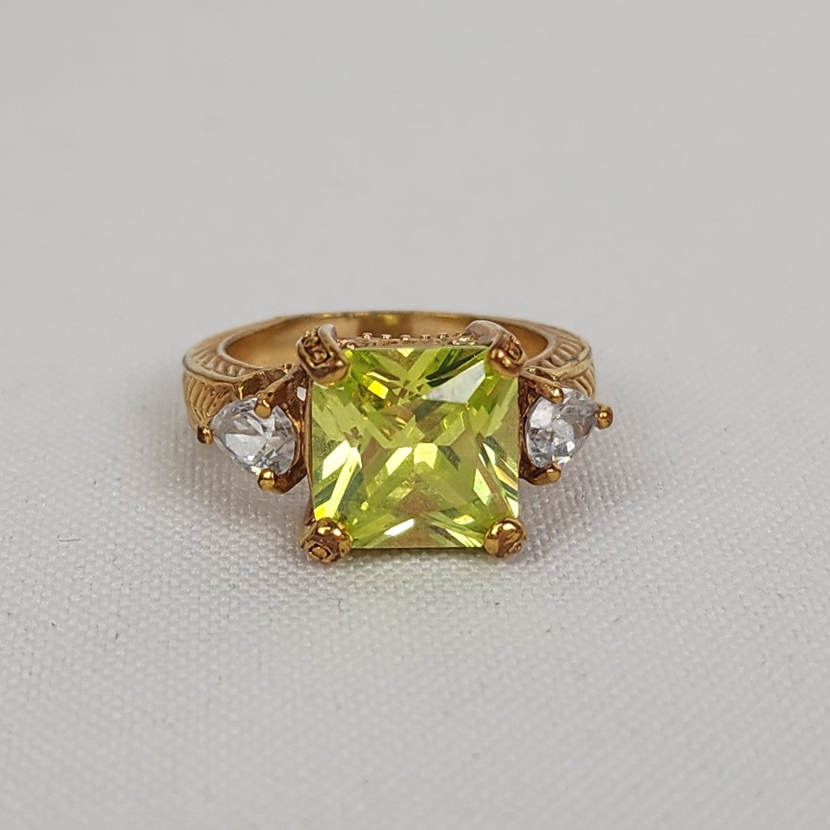 Gold Tone Yellow Square Stone Ring Size 7