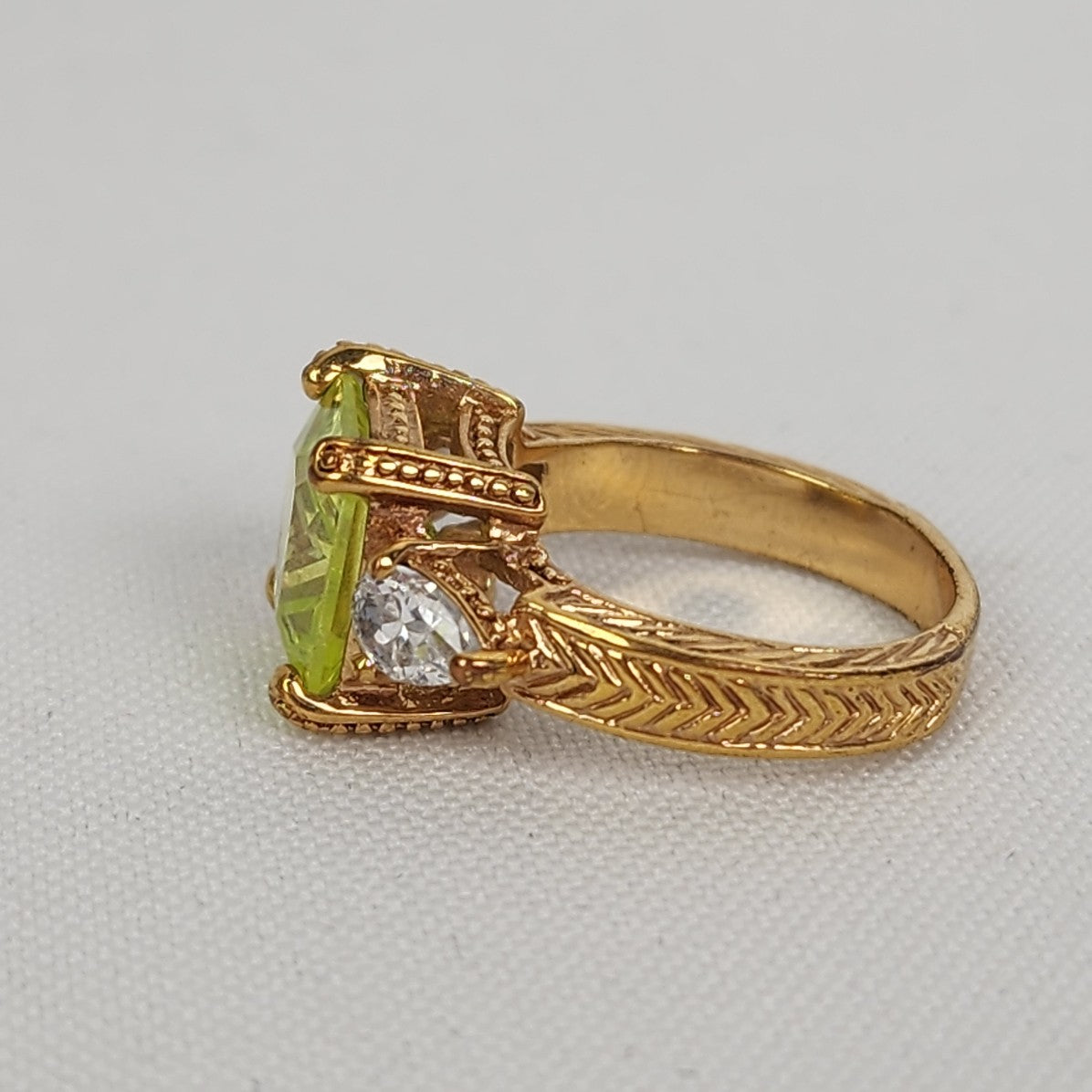 Gold Tone Yellow Square Stone Ring Size 7